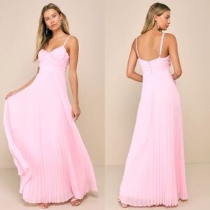 Lulus Certainly Lovely Light Pink Pleated Bustier Maxi Dress Wedding Party Prom